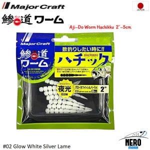 Major Craft Aji-Do Worm Hachikku ADW-HC 2.0\'\' #010 Glow White Silver Lame