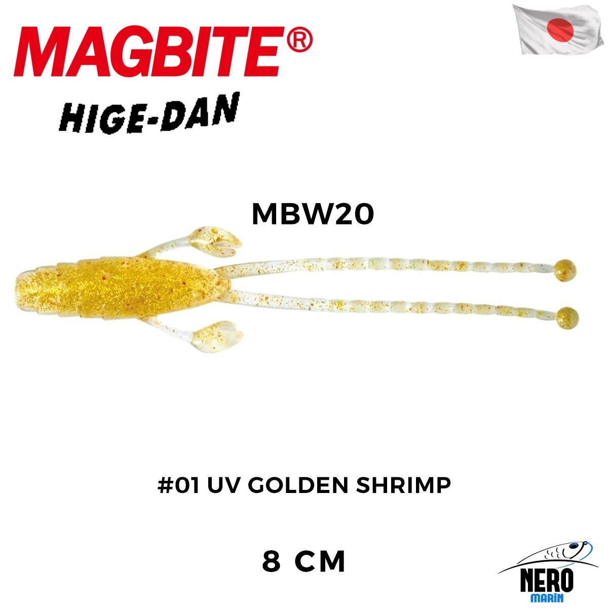 Magbite Higedan 8cm #01 UV Golden Shrimp Kokulu Silikon Yem (5 Adet)
