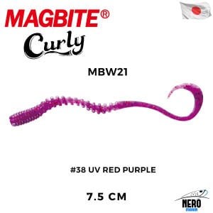 Magbite Tai Rubber Bug Curly 7.5cm #38 UV Red Purple Silikon Kurt (5 Adet)
